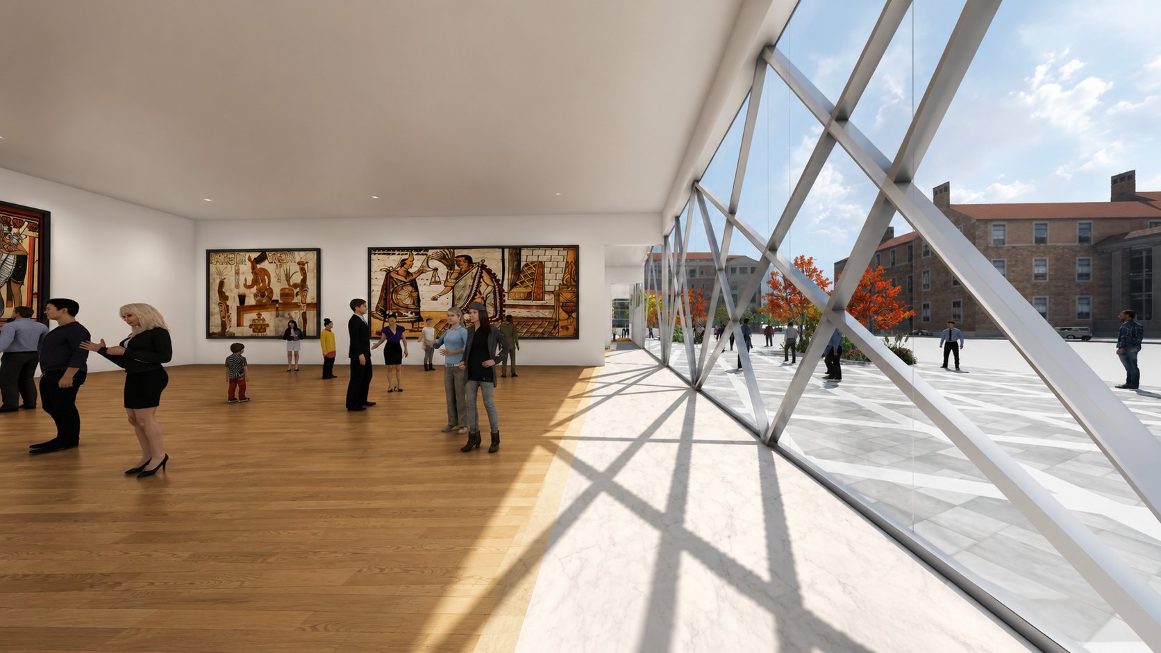 Glazed hall to plaza
