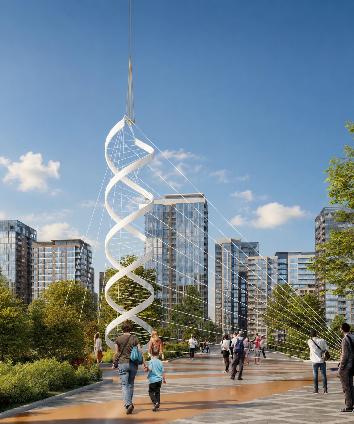DNA-spiral icon in the public plaza
