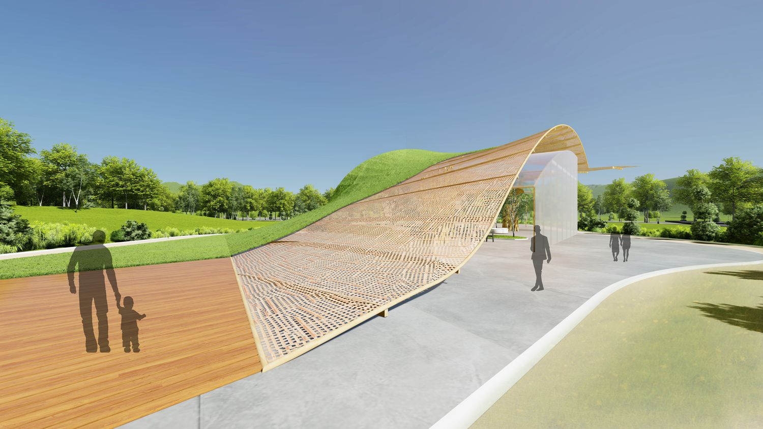 Interior under the woven canopy