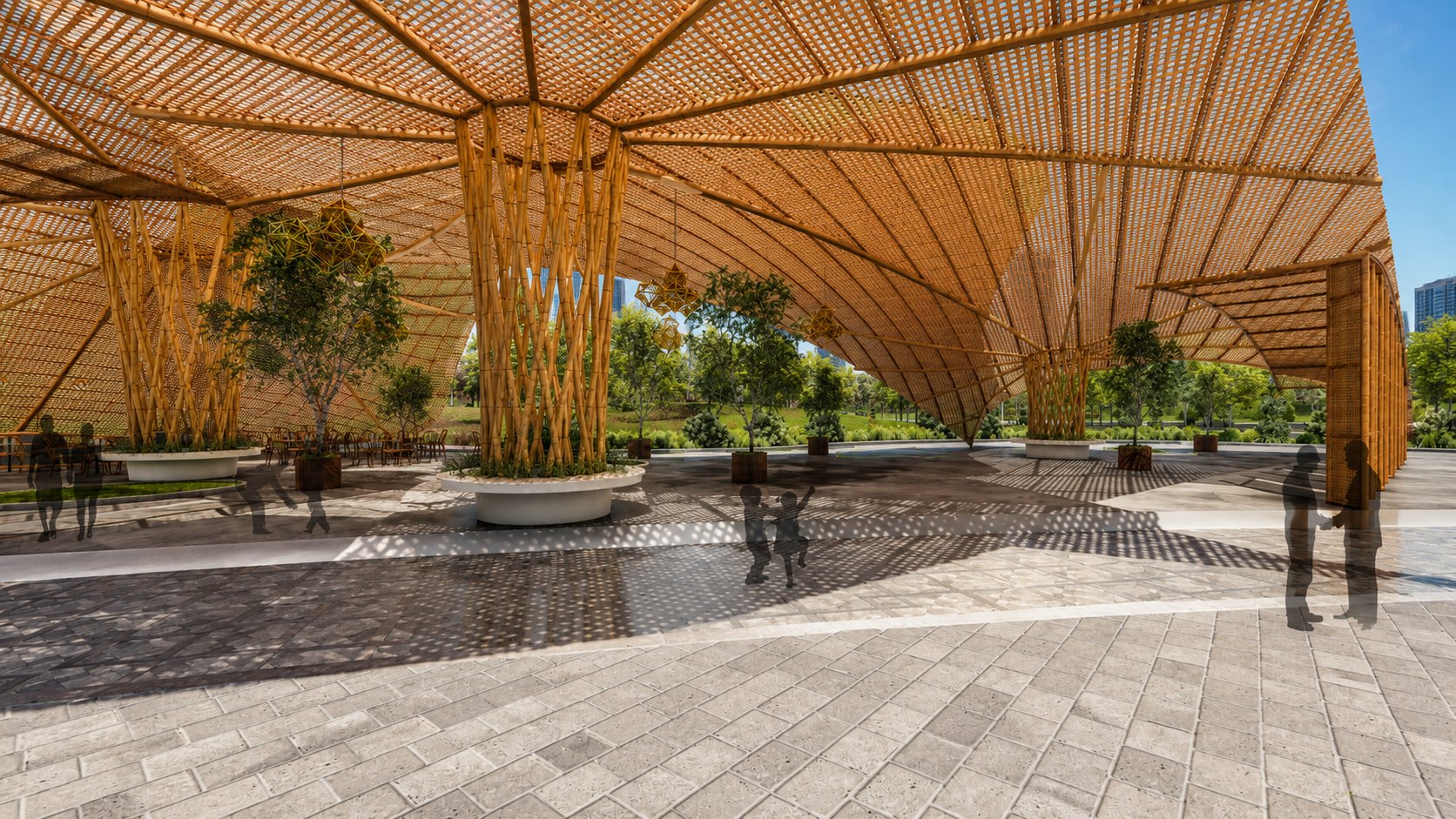 Nandi Hills — bamboo columns rising under the woven roof