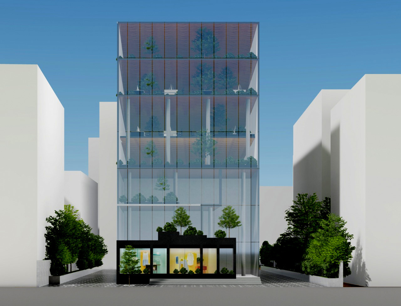 Attibele — curtain-wall massing with retail box