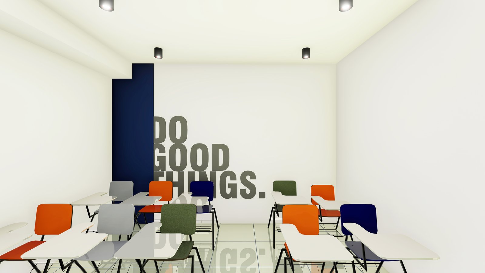 Edurite — seminar room with Do Good Things wall