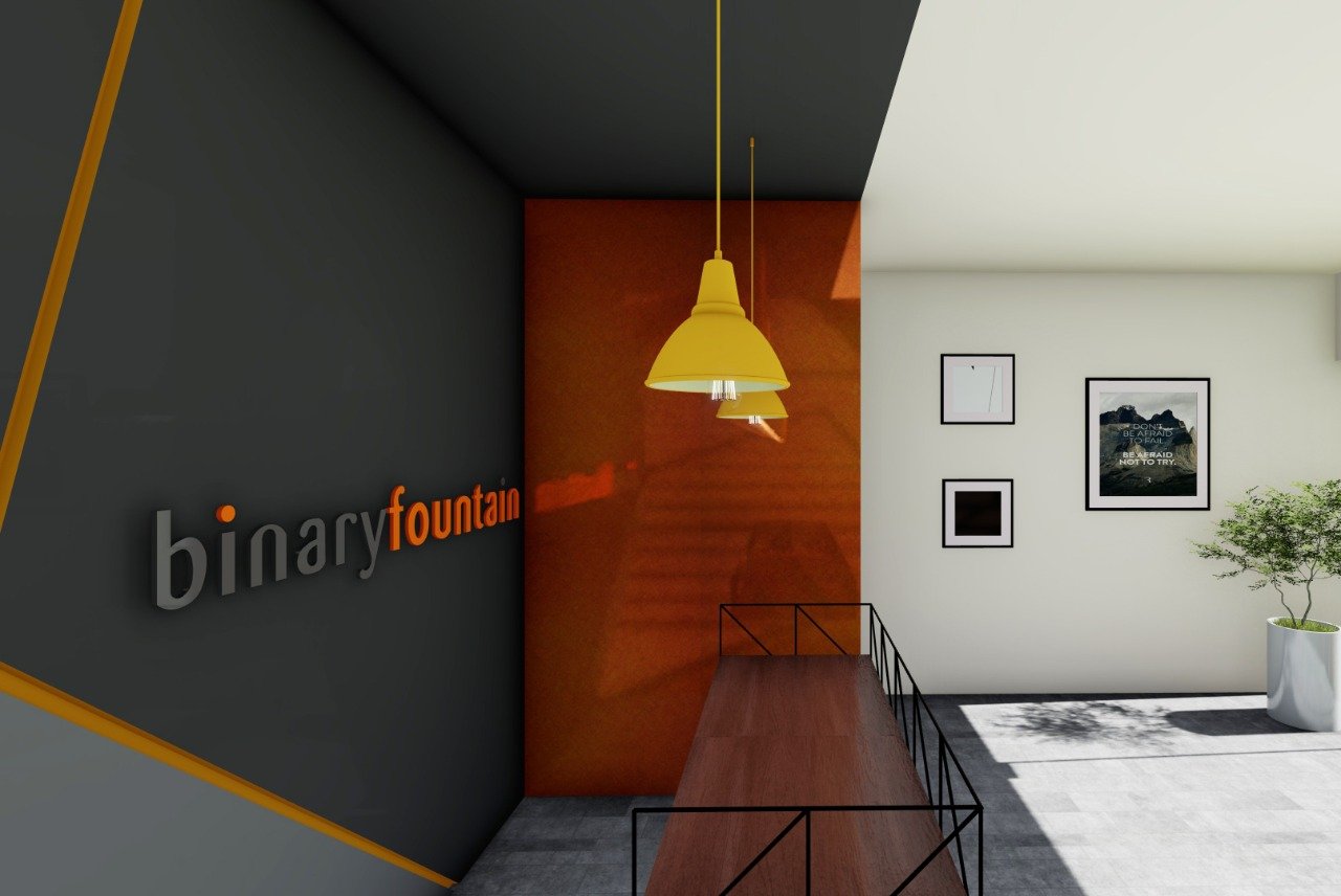 Cinch · Technopark — Binary Fountain stair and identity wall