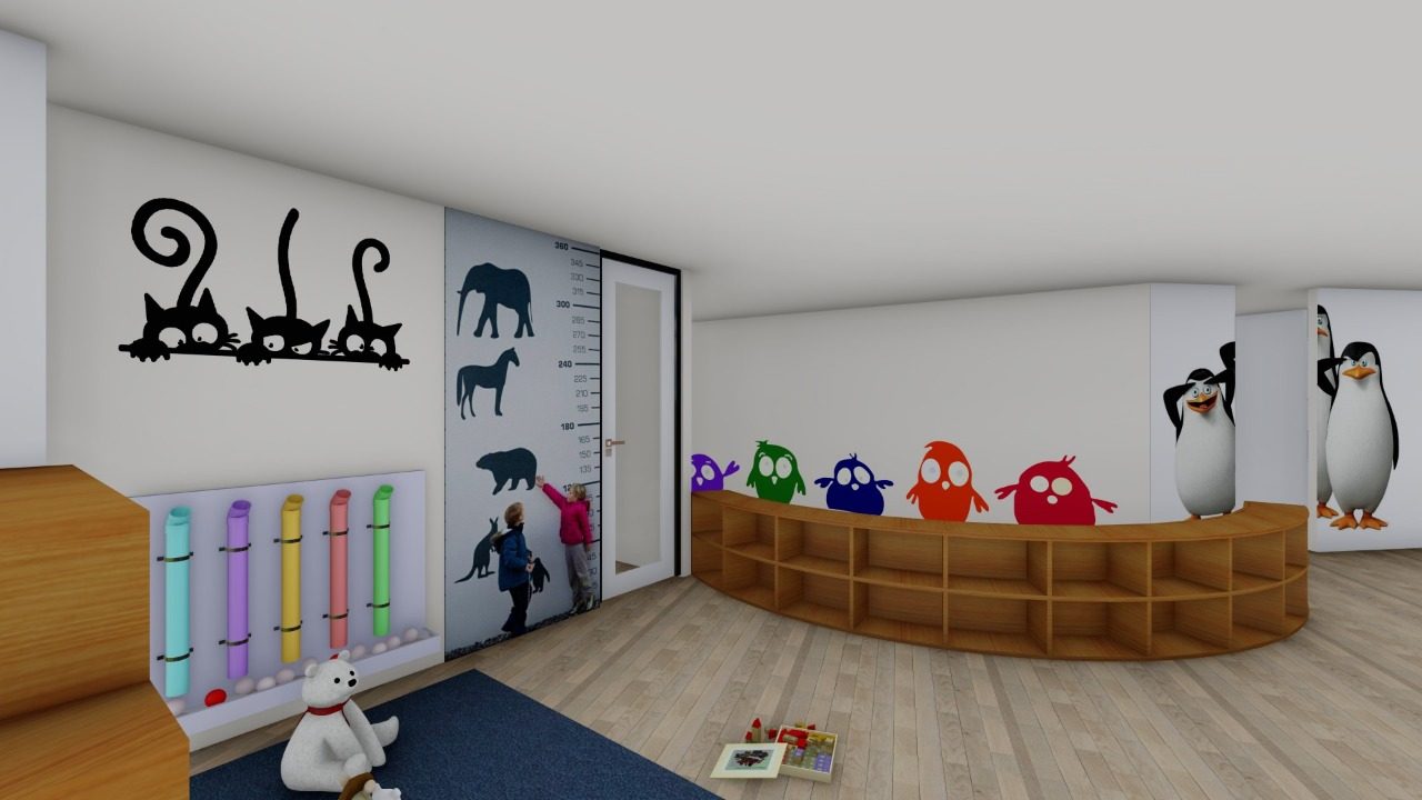 Technopark Crèche — interactive sensory wall with height chart and animal decals