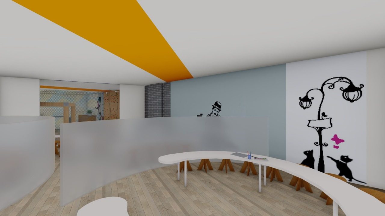 Technopark Crèche — art tables with playful wall decals