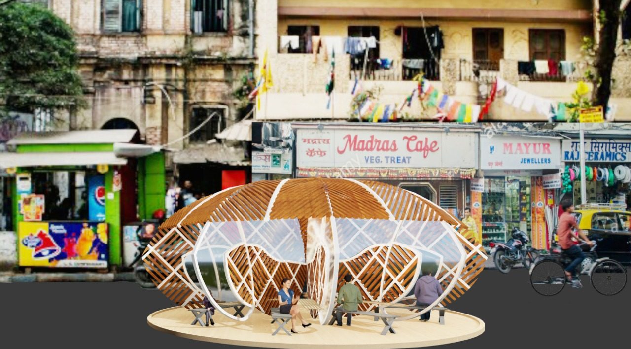 The pod set into a busy Indian street outside Madras Cafe