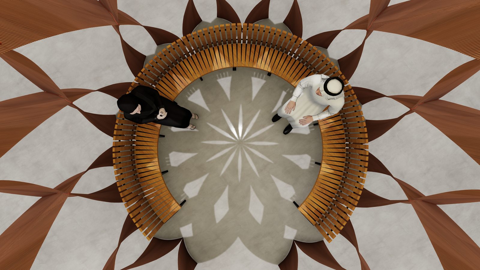 Top-down of the circular bench and the star-shaped light pattern