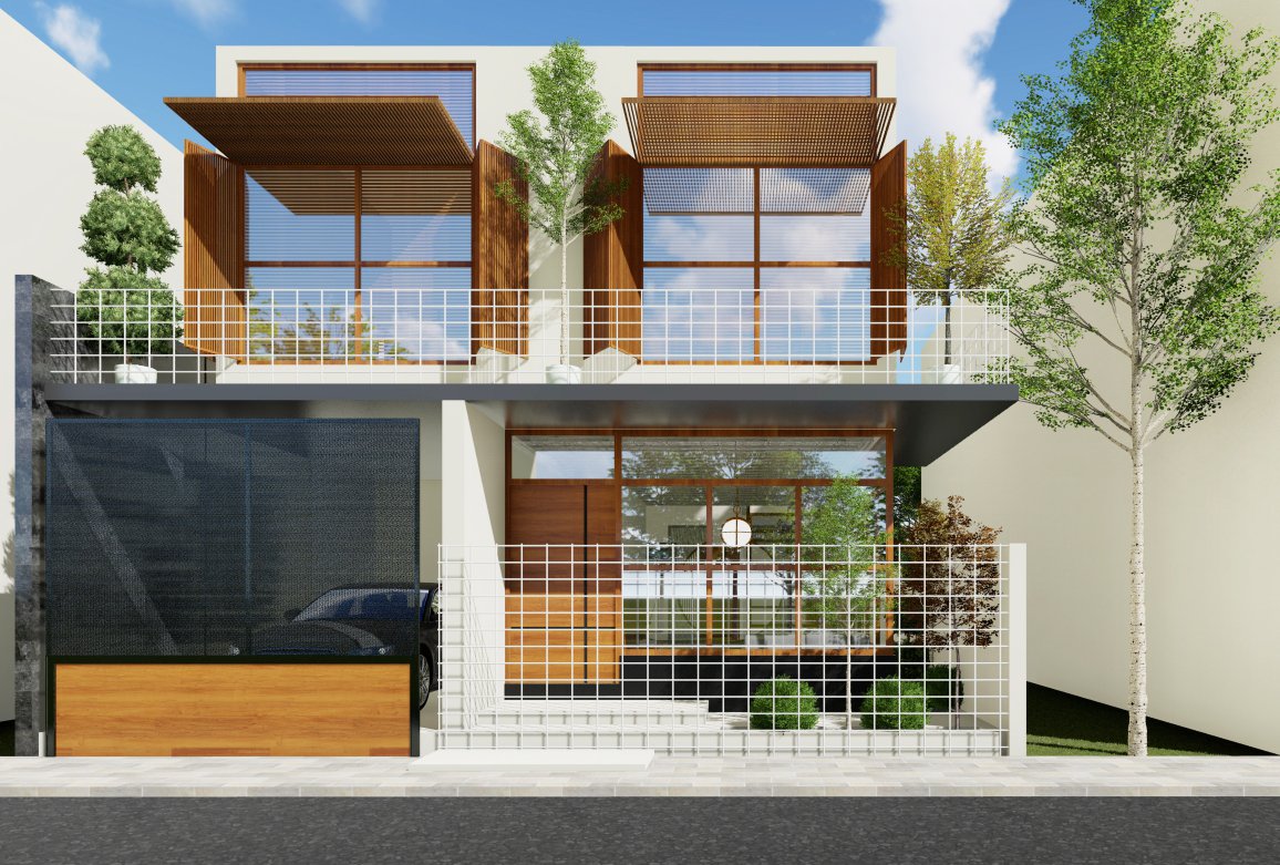 Jacob Residence — daytime exterior with timber slatted shutters