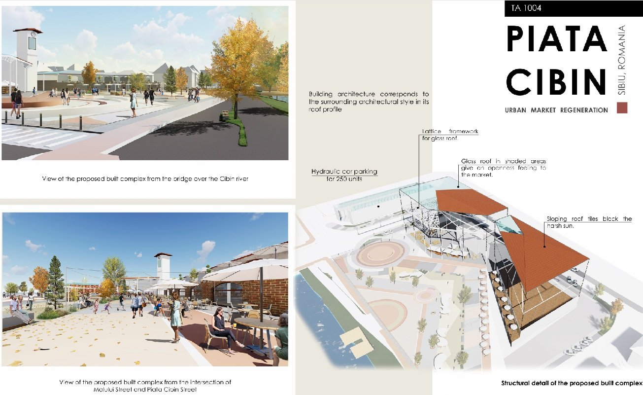 Sibiu — competition board with built complex views and structural detail
