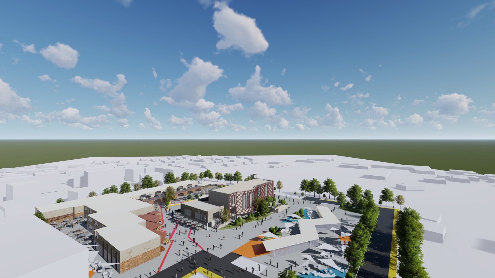Rahovec — aerial view of the regenerated central plaza and market