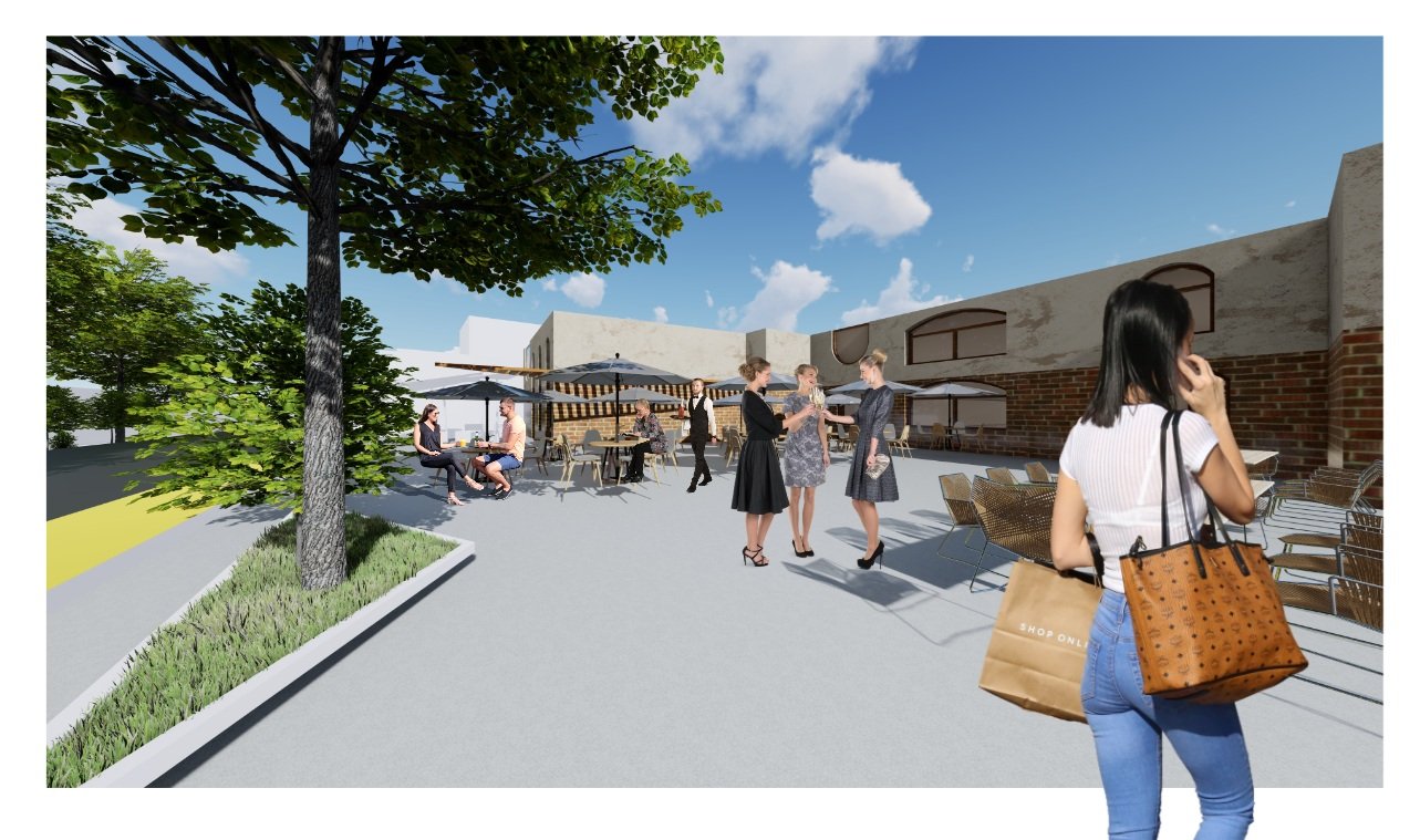 Rahovec — central plaza courtyard with market frontage