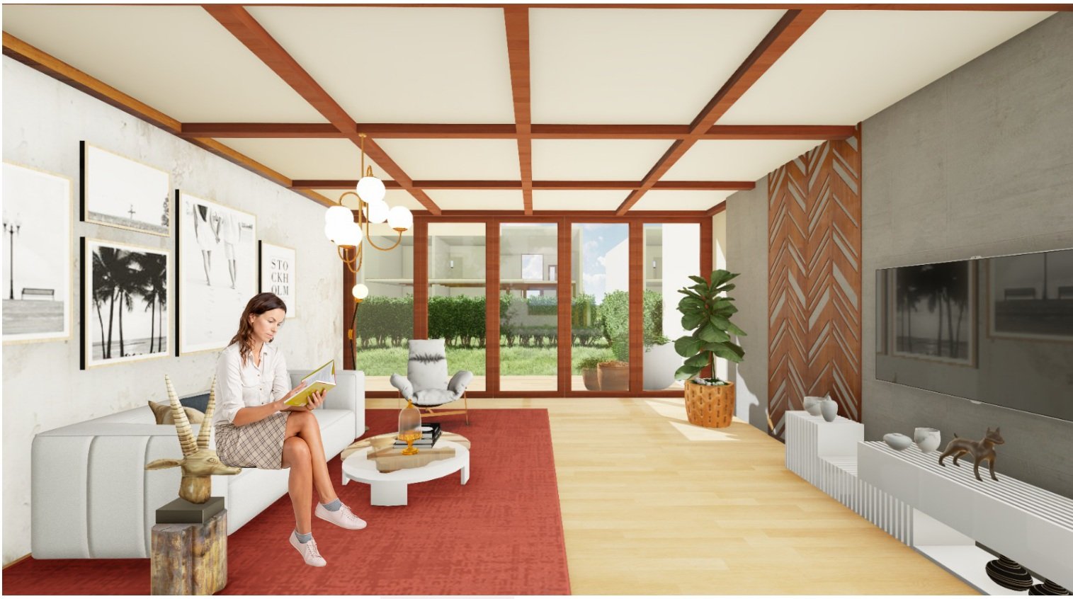 Letchworth Garden City — sunlit living room interior with garden view
