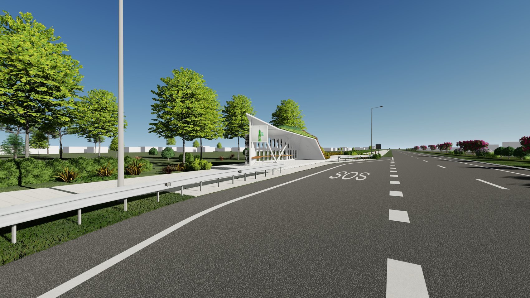 NH Bus Shelters — highway context showing the shelter from the roadway